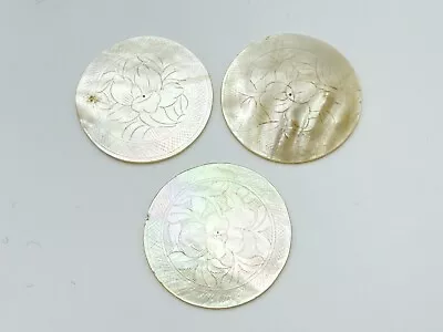 Set Of 3 Antique Mother Of Pearl Gaming Counters Carved Chinese • $37.34