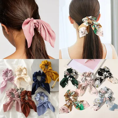 Satin Ponytail Scarf Rabbit Ear Bow Hair Rope Ties Scrunchies Floral Ribbon Band • £2.39