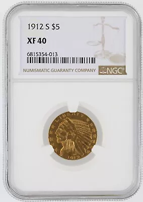 1912-S Indian Head Gold Eagle NGC XF40 $5 San Francisco Minted Motto Gold Coin • $705