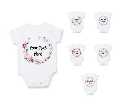 Personalised Custom Short Long Baby Vest Floral Newborn Babygrow Cute Comfy Wear • £7.79