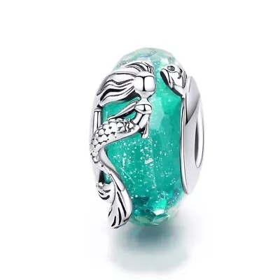 S925 Sterling Silver Aqua Faceted Murano Glass MERMAID Charm -YOUnique Designs • $28.99