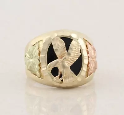 Men’s Black Hills Gold Onyx Eagle Ring Size 10 • $538.05