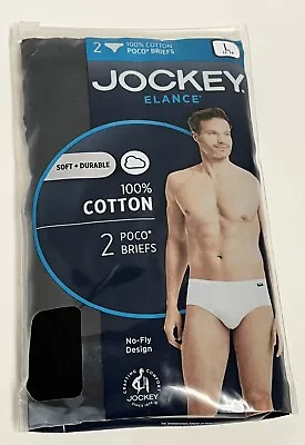 New 2-pack Men’s Jockey Elance Poco Briefs Size Large Black 100% Cotton No-fly • $14.95