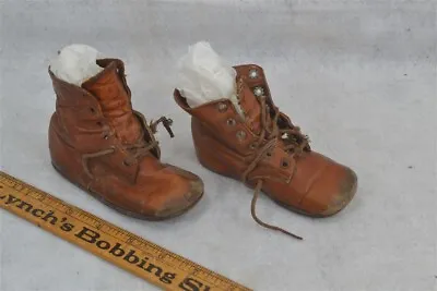 Antique 1900 Childs Shoes Brown High Lace Leather 5 In. Long Original  • $79
