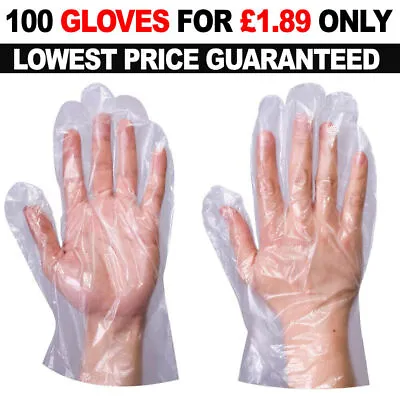 Clear Disposable Plastic Polythene Gloves Powder Free & Latex Free Food Safe 100 • £1.89