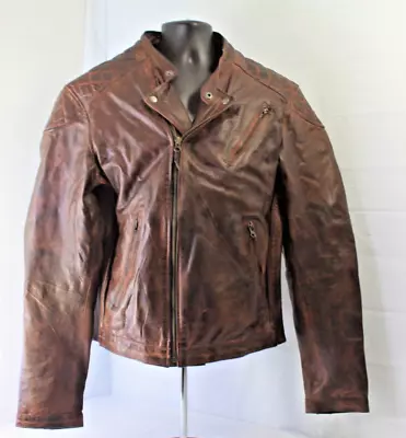 HIGH MILEAGE Leather Gear Men's Lined Distressed Brown Motorcycle Jacket Sz 3XL • $99.99