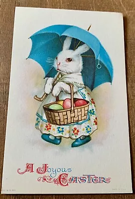 Vintage Wolf Easter Postcard  - Ellen Clapsaddle - Rabbit Under Umbrella - Eggs • $5