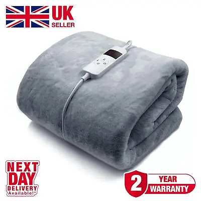 £44.95 • Buy Faux Fur Electric Fleece Heated Throw Grey Over Bed Blanket Double Single Timer