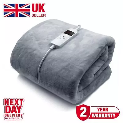 £44.95 • Buy Faux Fur Electric Fleece Heated Throw Grey Over Bed Blanket Double Single Timer