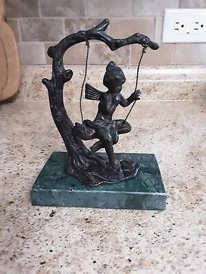 August Moreau Signed Bronze Statue Fairy On Swing With Marble Base • $32