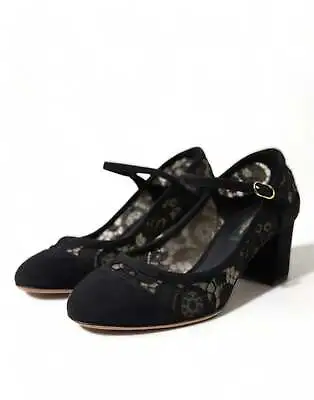 NEW! Dolce & Gabbana Black Mary Jane Taormina Lace Block Heel Pumps Shoes Sz 5.5 • £289.26