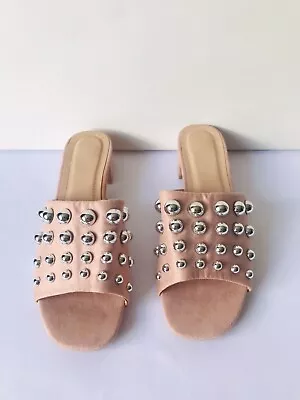 LADIES Mules Size UK4 EU37 Dusky Pink Suedette Gorgeous Silver Studs Sandal • £19.99