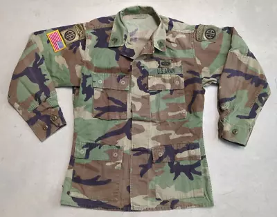 VTG US Military Army Airborne BDU Woodland Camo Coat Shirt Blouse Small Regular • $35
