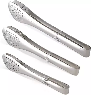 Pack Of 3 Sizes Stainless Steel Tongs Salads Bread Ham BBQ Fillets Tools Tongs W • $11.10