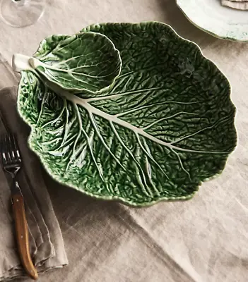 BORDALLO PINHEIRO Green Cabbage Chip & Dip Serving Bowl Large 13  X 11  • $42