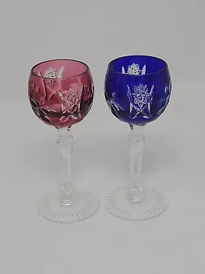 2 NACHTMANN TRAUBE Aperitif Glasses 4-3/4   CRANBERRY/BLUE CUT TO CLEAR CRYSTAL  • $90