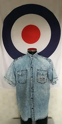 Mens Vintage Lavish Jeans Acid Wash Denim Western Wear Shirt Size L/XL H1 • £24.99