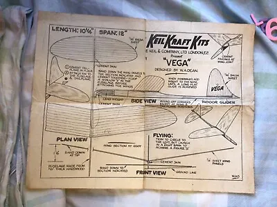 £23.99 • Buy Model Aircraft Keil Kraft Kits Plans , Vintage, Scarce , Vega Glider