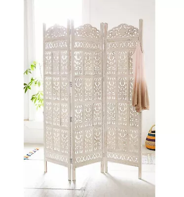 Mid Century Rustic White Arc Design Wooden Room Divider Screen Set Of 3  • $649
