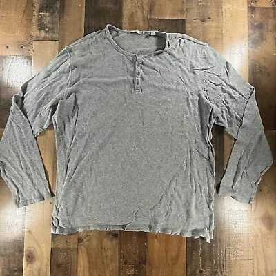 Vince Mens Shirt 2XL Gray Heathered Cotton Long Sleeve Henley Pullover Top • $19.99