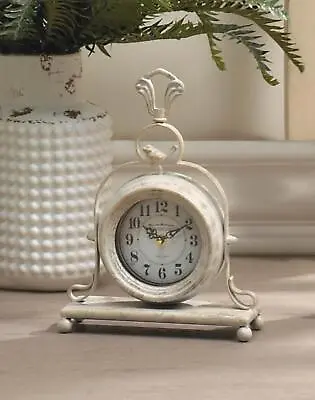 Shabby White Vintage Style Bird Statue Desk Table Mantel Pendulum Analog Clock • $60