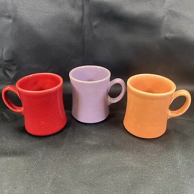 VTG Set 3 METLOX COLORSTAX POTTERY COFFEE MUGS CUPS Red Purple Peach • $24