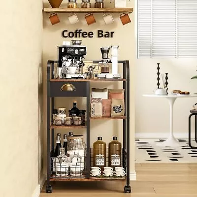 Coffee Bar With Wheels Mobile Coffee Table With Storage Drawer • $65.09