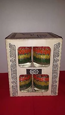 Vintage Set Of 8~12oz Glass Tumblers Rainbow NIB Unique Happy • $44.95