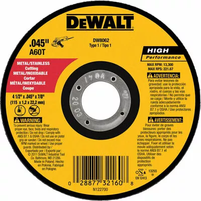 DEWALT Cutting Wheel 6 In. X .040 In. X 7/8 In. 60 Tooth DW8725 NEW • $6.95