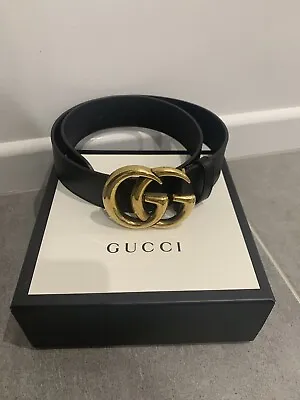$600 • Buy GUCCI Black Leather Belt With Double G Buckle - Preowned 75cm