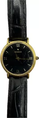 LADIES MOVADO MUSEUM WATCH W/BLACK DIAL & Gold Tone BRAND NEW BATTERY-GOOD COND • $67.99