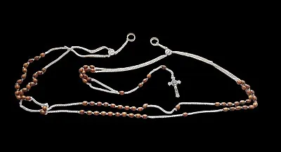 Habit Rosary Belt Rosary Olive Wood Beads Obsidian Waist Wall Cross Crucifix • $34.99