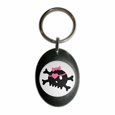 £3.99 • Buy White Skull With Bow - Plastic Oval Key Ring Colour Choice New