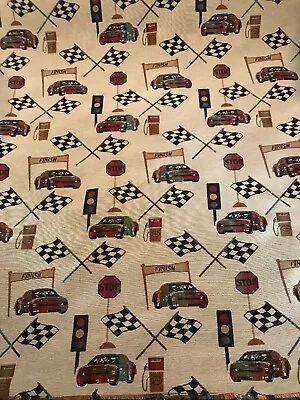 Upholstery Fabric Car Auto Racing Checkered Flag Beige Black 3 Yards • $19.99