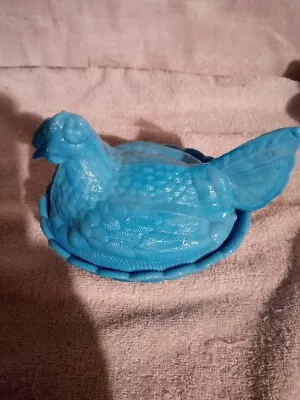 Vintage Blue Chicken  On A Basket Weave Nest Split Tail Milkglass W. Moreland? • $39.99