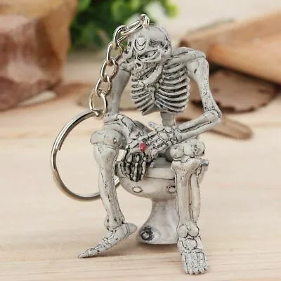 £3.99 • Buy Smoking 3D Skeleton Sitting On A Toilet Key Ring Ideal Halloween Present 