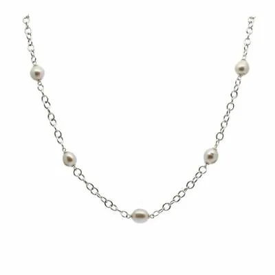 Pearl Necklace Mary Berry Style Cultured Pearls Sterling Silver Station Necklace • £69.95