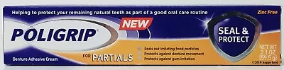 Poligrip For Partials Seal & Protect Denture Adhesive Cream 2.1 Oz Zinc Free NEW • $34.09