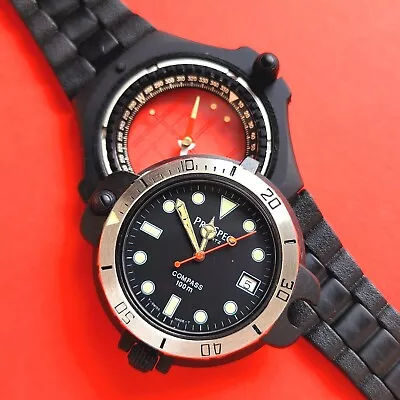 Prospec Compass Watch Vintage Rotatable Bezel Black Rare Texswiss For Repair • $199