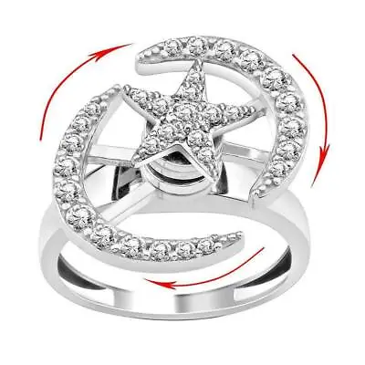 Motion Ring 925 Sterling Silver Moon Star  Spinner Energetic Promise Ring • $49.99