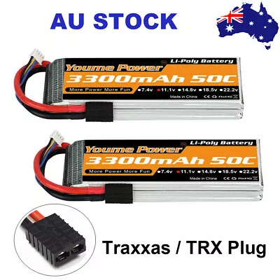 2pcs Youme 11.1V 3S 3300mAh 50C TRX LiPo Battery For RC Drone Helicopter Boat AU • $44.33