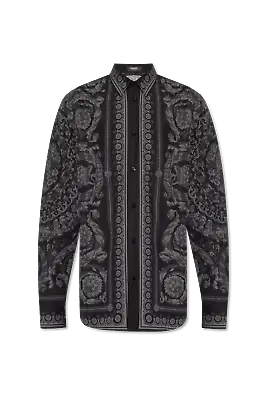 Versace Barocco Men's Black/Gray Cotton Long Sleeve Shirt New SS24 • $919