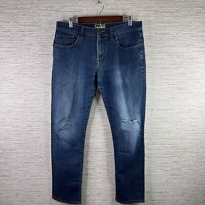 Travis Mathew Jeans Mens 34x32 Blue Denim Slim Fit Dark Wash Stretch Lightweight • $34.88