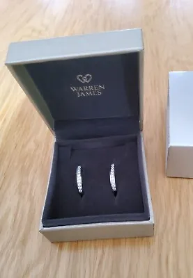 Warren James Silver Oval Huggie Earrings With DiamonFlash® Cubic Zirconia BNIB • £22