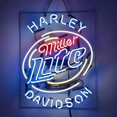 HARLEY/MILLER LITE NEON Light Sign 19 X15”  Eco Friendly In Stock • $225