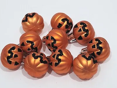 Halloween MINI Orange Pumpkin Plastic 1  Tree Ornaments Decorations Set Of 10 • $15.99