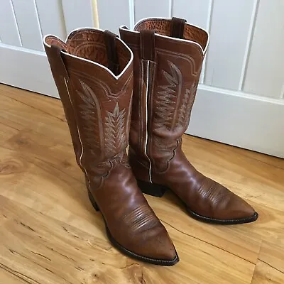 Vintage 1960s ML Leddy Brown Leather Cowboy Boots – Custom Handmade W/ Boot Bag • $430