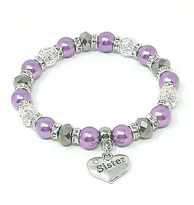 Personalised Rhinestone Purple Silver Family Charm Bracelet  Birthday Christmas • £4.45