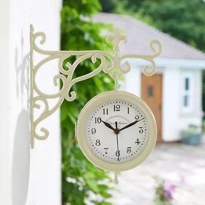 Garden Station Clock & Thermometer Wall Mounted Outdoor Antique Cream Accessory • £21.99