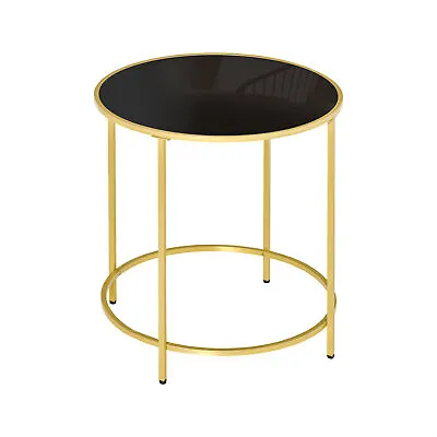 HOMCOM Round Side Table W/ Tempered Glass Tabletop For Living Room Bedroom • £28.99